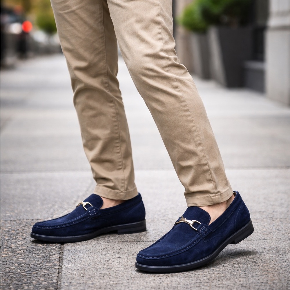 Stacy Adams Newcomb Blue Suede Bit Loafers Men’s Size 7.5 M Dress Shoes